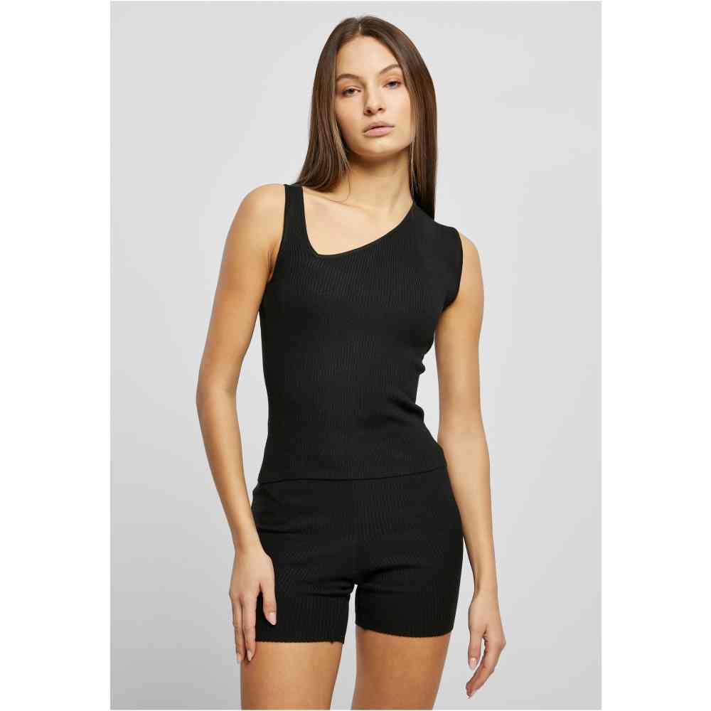 Urban Classics - Rib Knit Asymmetric Haut sans manches - Noir